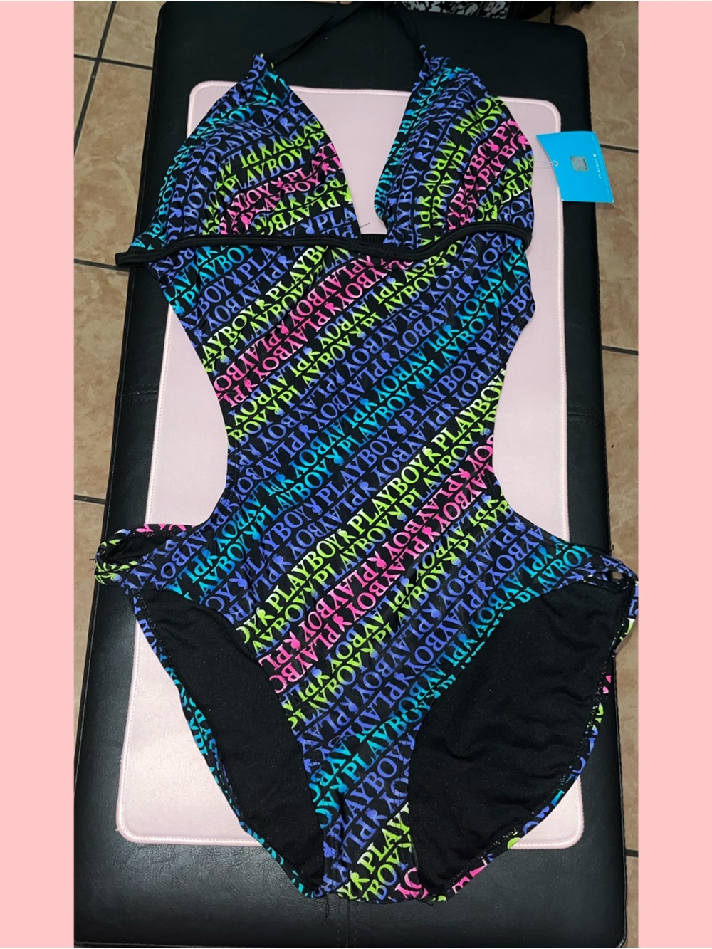 PLAYBOY Neon Multicolor Logo One-Piece Swimwear SIZE LARGE brand NEW